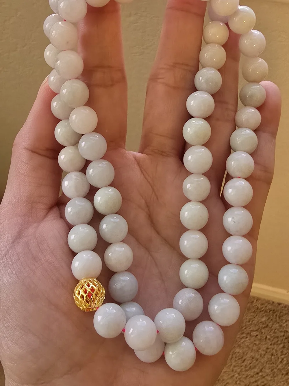 Classic White Bead Necklace with Gold Accent